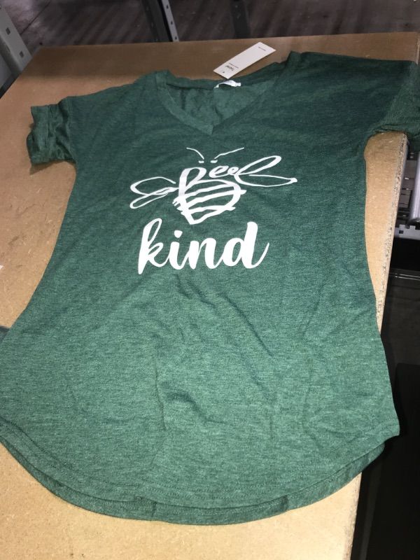 Photo 2 of TOBRIEF Be Kind Tshirt Women Short Sleeve T-Shirt Bee Graphic Tee Long Sleeve Pocket Shirt Casual Tops, SMALL, DARK GREEN
