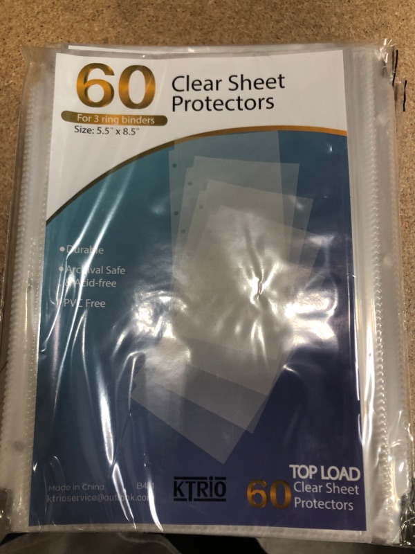 Photo 3 of 






PAIR OF 5**
KTRIO Heavyweight Sheet Protectors 5.5 x 8.5 inch Clear Page Protectors for Mini 3 Ring Binder, Plastic Sleeves for Binders, Top Loading Paper Protector, 60 Pack



