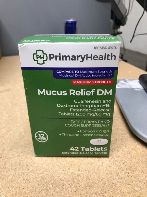 Photo 2 of *EXP: 05/2022* Primary Health Mucus Relief DM Maximum Strength Dextromethorphan 60mg, Guaifenesin 1200mg, Extended-Release Tablets, 42Count
