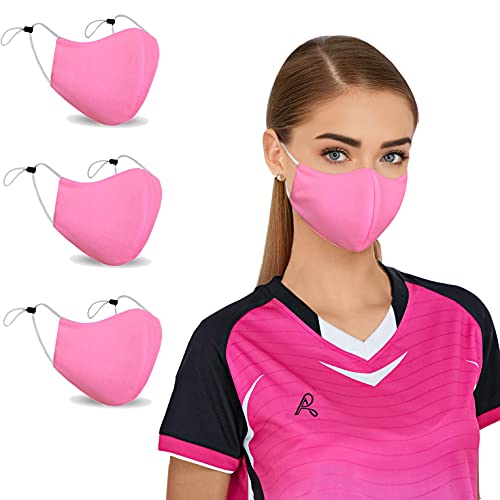 Photo 2 of Neck Gaiter Face Mask Adjustable Bandana 3 PACK PLUS Breathable Cool Moisture Wicking Face Masks, Washable, Reusable, Women Men Fashion Sport 3 Pack (Cute Pink)