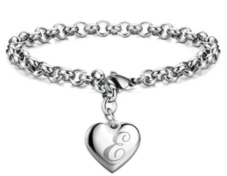 Photo 1 of 2 PACK OF Bracelet for Women Initial Letter Charm Heart Bracelets for Teen Girls THE LETTER "E"