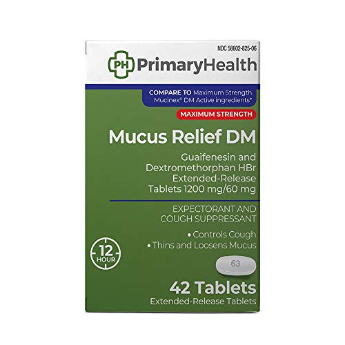 Photo 1 of *EXP: 05/2022* Primary Health Mucus Relief DM Maximum Strength Dextromethorphan 60mg, Guaifenesin 1200mg, Extended-Release Tablets, 42Count
