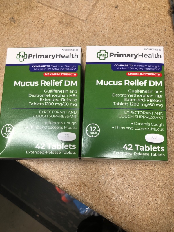 Photo 2 of **EXP 05/2022** ( NOM-REFUNDABLE)
Primary Health Mucus Relief DM Maximum Strength Dextromethorphan 60mg, Guaifenesin 1200mg, Extended-Release Tablets, 42Count
