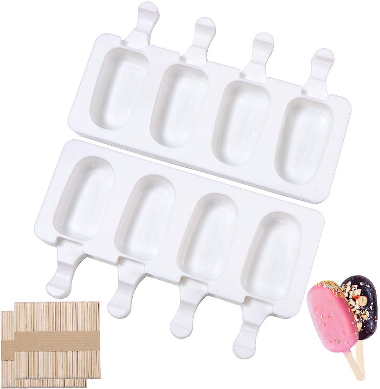 Photo 1 of **SETS OF 2**
Popsicle Molds Set of 2,Silicone Ice Pop Molds 4 Cavities Homemade Popsicle Maker,Ice Cream Mold,Ice Pop Maker,Cakesicle Mold,Cake Pop Mold Oval with 100 Wooden Sticks for DIY Ice Cream (White)
