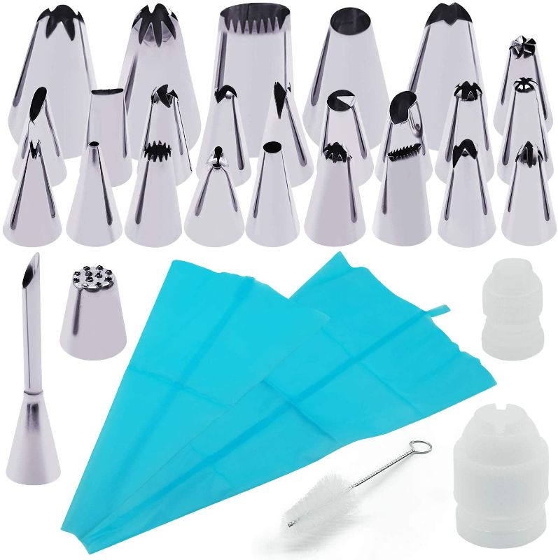 Photo 1 of **SETS OF 2**
JUMYUE 32 Pieces Cake Decorating Kits,27 Different Icing Tips, 2 Silicone Pastry Bags,2 Reusable Plastic Couplers,1 brush,Baking Frosting Tools Set Cookie Decorating Kit
