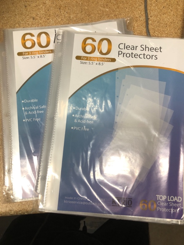 Photo 2 of ** SETS OF 2**
KTRIO Heavyweight Sheet Protectors 5.5 x 8.5 inch, Clear Page Protectors for Mini 3 Ring Binder, Plastic Sleeves for Binders, Top Loading Paper Protector, 60 Pack
