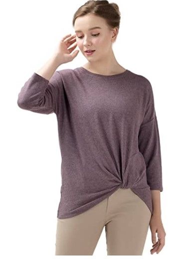 Photo 1 of ARMADIO Women's Drop Shoulder Front Twist T-Shirts l Twist Front Tops for Women l Comfy Long Sleeve tee l Loose Fitting Tees(2XL)
