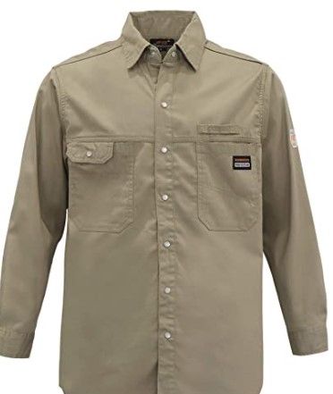 Photo 1 of ** SLIGHT DIFFERENT ** KONRECO FR Shirts for Men Flame Resistant Light Weight Fire Retardant Work Shirts ( 5XL)Color: Pearl Snap Khaki
