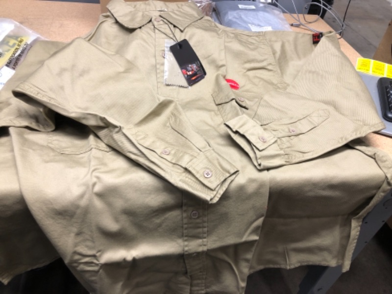 Photo 1 of ** SLIGHT DIFFERENT ** KONRECO FR Shirts for Men Flame Resistant Light Weight Fire Retardant Work Shirts ( 5XL)Color: Pearl Snap Khaki
