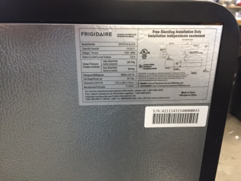 Photo 4 of **DAMAGED SIDE** Frigidaire 3.2 Cu. Ft. Single Door Retro Compact Refrigerator EFR372 , Black
