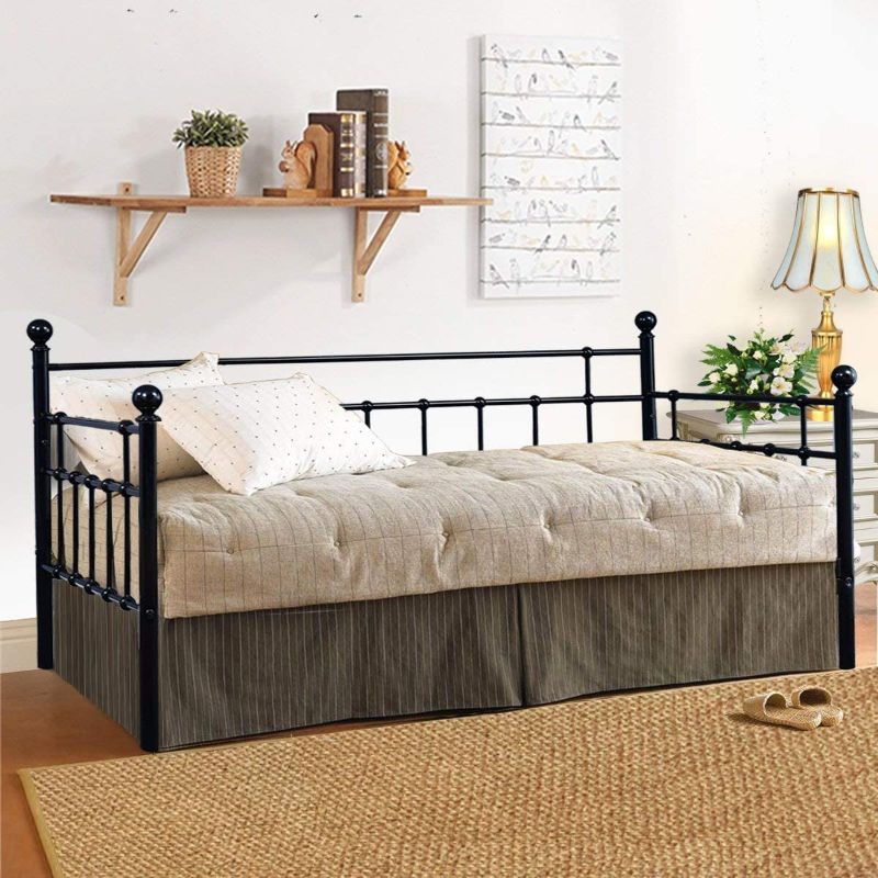 Photo 1 of **DAMAGED MINOR** Metal Daybed Frame Twin Metal Slats Platform Base Box Spring Replacement Bed Sofa for Living Room Guest Room (Twin, Black)
