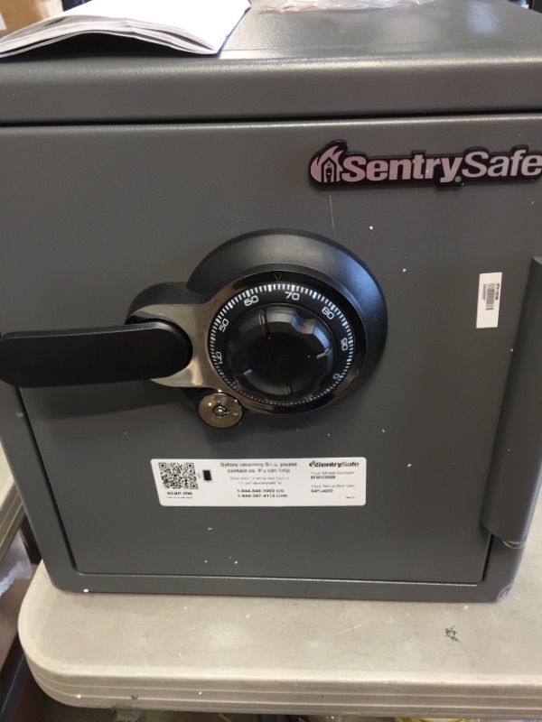 Photo 3 of **DAMAGED SIDE** SentrySafe SFW123DSB Fireproof Safe and Waterproof Safe with Dial Combination 1.23 Cubic Feet Gray
