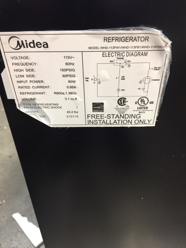 Photo 3 of **Damaged** Midea 3.1 Cu. Ft. Compact Refrigerator, WHD-113FB1 - Black
