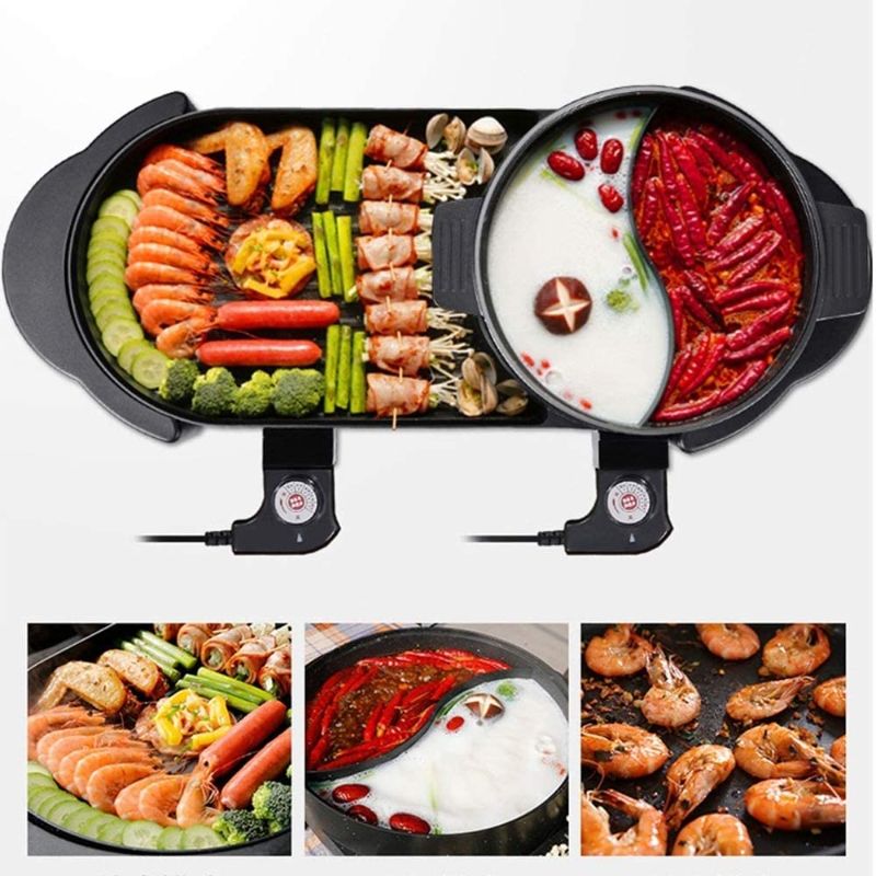 Photo 1 of **LIGHT DAMAGE** Electric Grill Indoor Hot Pot Multifunctional, Indoor Teppanyaki Grill/Shabu Shabu Pot with Divider - Separate Dual Temperature Contral, Capacity for 8 People, 220V YZPDSKJ
