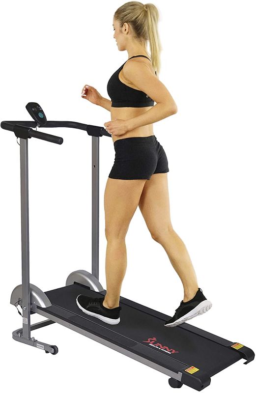 Photo 1 of **MISSING HARDWARE*LIGHT WARE TO UNIT FROM SHIPPING** Sunny Health & Fitness SF-T1407M Foldable Manual Walking Treadmill, Gray
