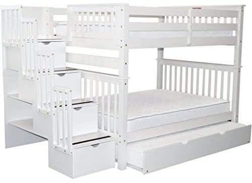 Photo 1 of **INCOMPLETE SET BOX 2 OUT OF 3***BUNK BED PIECES ONLY* Bedz King Stairway Bunk Beds Full over Full with 4 Drawers in the Steps and a Twin Trundle, White
