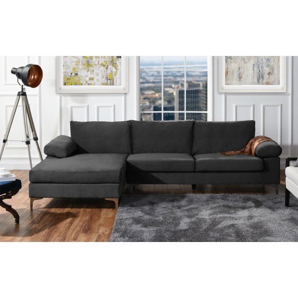 Photo 1 of **INCOMPLETE SET*** COUNCH AND SIDE CUSSION ONLY** Modern Velvet Fabric Sectional Sofa, Large L-Shape Couch with Wide Chaise Lounge, Grey
