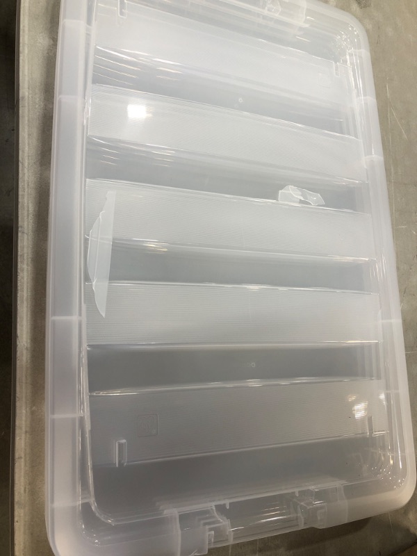 Photo 2 of **DAMAGED**MISSING SOME** IRIS USA 53 Qt. Plastic Storage Bin Tote Organizing Container with Durable Lid and Secure Latching Buckles, Stackable and Nestable, 6 Pack, clear with Black Buckle
