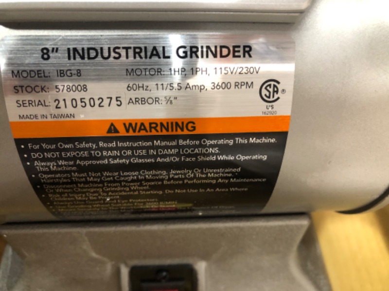 Photo 6 of "JET 578008 IBG-8 115V-230V 1-HP 8" Industrial Metalworking Bench Grinder"
