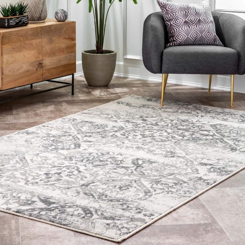 Photo 2 of **SET OF 2 RUGS**nuLOOM Freja Distressed Accent Rug, 2' x 3', Grey & Modern Floral Design Area Rug 2X 3 FT

