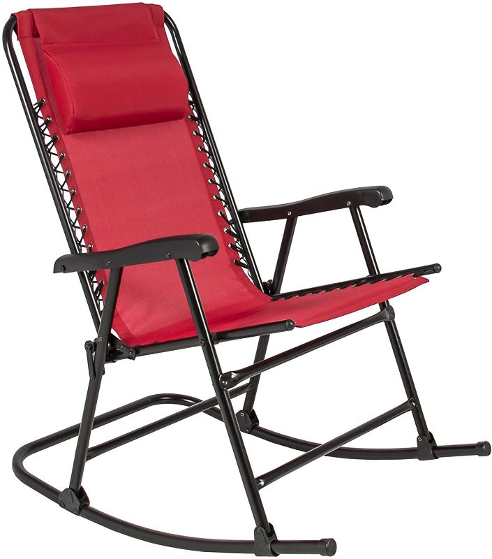 Photo 1 of **MINOR DAMAGE** Best Choice Products Foldable Zero Gravity Rocking Mesh Patio Lounge Chair w/Headrest Pillow - Red
