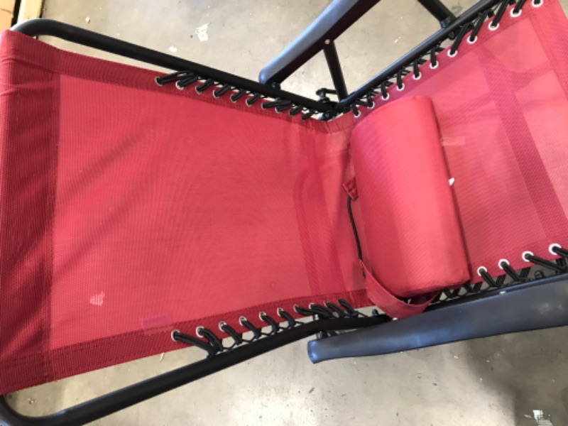 Photo 2 of **MINOR DAMAGE** Best Choice Products Foldable Zero Gravity Rocking Mesh Patio Lounge Chair w/Headrest Pillow - Red
