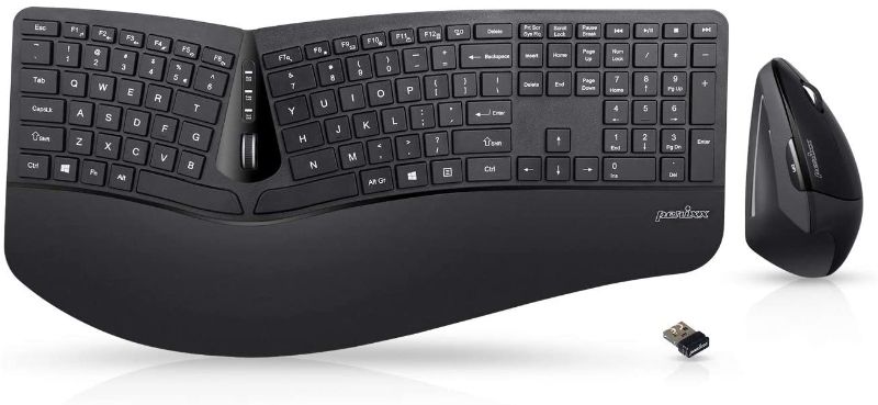 Photo 1 of Perixx Periduo-605, Wireless Ergonomic Split Keyboard and Vertical Mouse Combo, Adjustable Palm Rest and Membrane Low Profile Keys, Black, US English Layout (11633)
