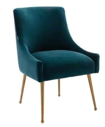 Photo 1 of ***MISSING HARDWARE***Teal Modern Velvet Upholstered Dining Chair with Metal Legs
