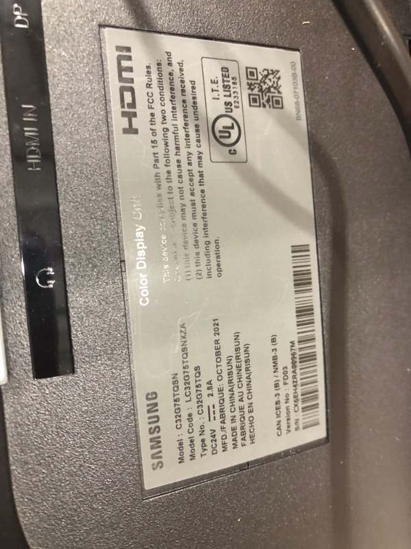 Photo 1 of Samsung C32G75 32-in Gaming Computer LED Monitor (2020)
