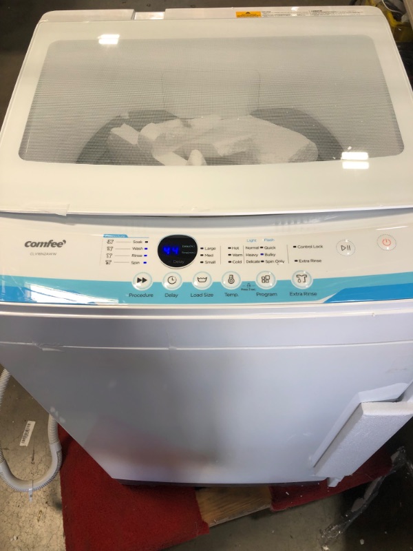 Photo 8 of **DAMAGED** COMFEE' Portable Washing Machine, 0.9 Cu.ft Compact Washer with LED Display, 5 Wash Cycles, 2 Built-in Rollers, Space Saving Full-Automatic Washer, Id
