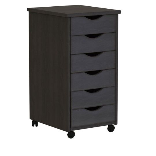 Photo 1 of **MISSING SOME HARDWARE** Adeptus 25.8" Solid Pine Roll Cart with 6 Drawers, Matte Black (10016)
