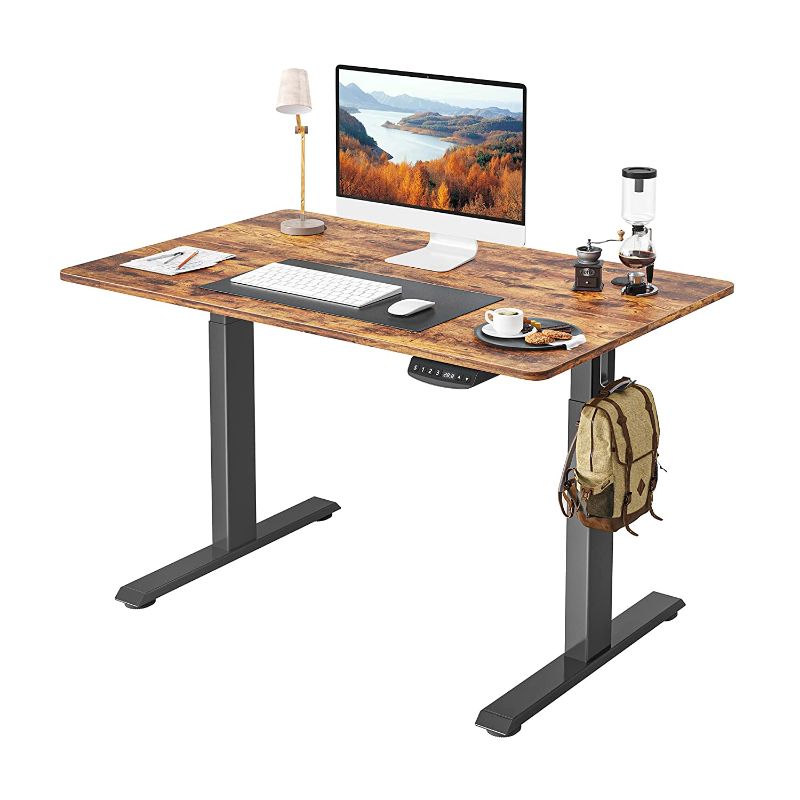 Photo 1 of FEZIBO Height Adjustable Electric Standing Desk, 40 x 24 Inches Stand up Table, Sit Stand Home Office Desk with Splice Board, Black Frame/Rustic Brown Top
