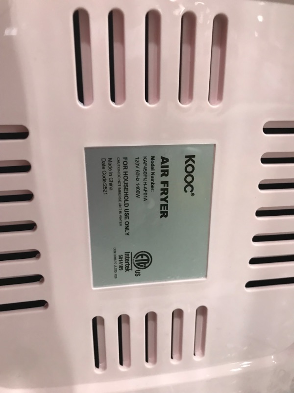 Photo 2 of LIGHT TURNS ON BUT DOES NOT HEAT** KOOC Large Air Fryer, 4.5-Quart Electric Hot Oven Cooker, Free Cheat Sheet for Quick Reference Guide, LED Touch Digital Screen, 8 in 1, Customized Temp/Time, Nonstick Basket, Pink
