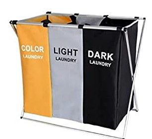 Photo 1 of 135L Laundry Cloth Hamper Sorter Basket Bag Bin Foldable 3 Sections with Aluminum Frame 24'' × 14'' x 23'' Washing Storage Dirty Clothes Bag for Bathroom Bedroom Home (White+Orange+Black)