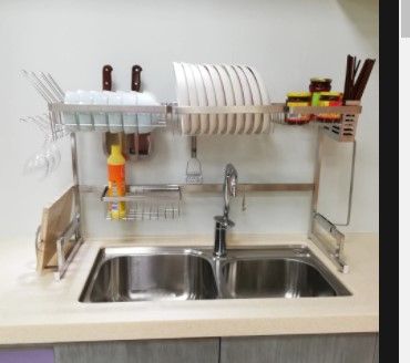 Photo 1 of Stainless Steel  Dish Drying Rack Over Kitchen Sink, Dishes and Utensils Draining Shelf, Kitchen Storage Countertop Organizer, Utensils Holder, Kitchen Space Saver