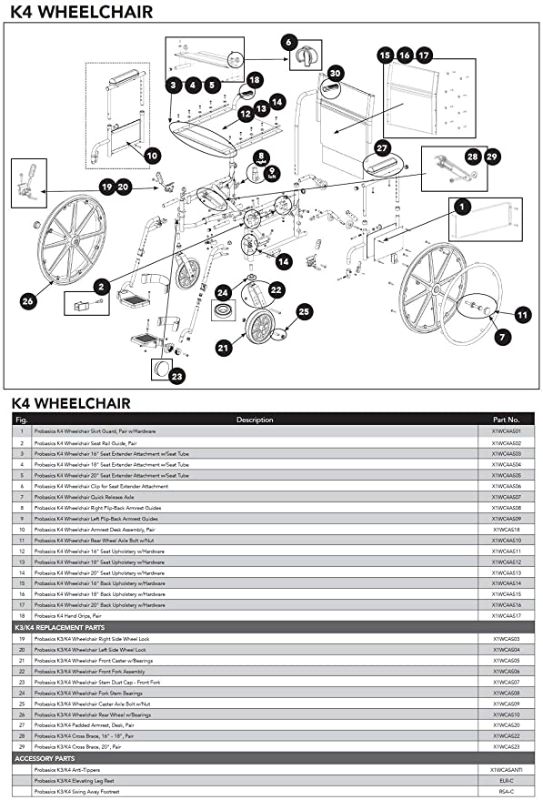 Photo 1 of #17-20" Back Upholstery w/Hardware for Probasics K4 Wheelchair (Models WC41616DE,WC41816DE,WC41816DS,WC42016DE,WC42016DS)
