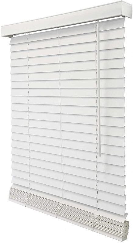 Photo 1 of CHICOLOGY Cordless Faux wood blinds Best for Kids, Inside Mount, 40"W X 70"H, Basic White
