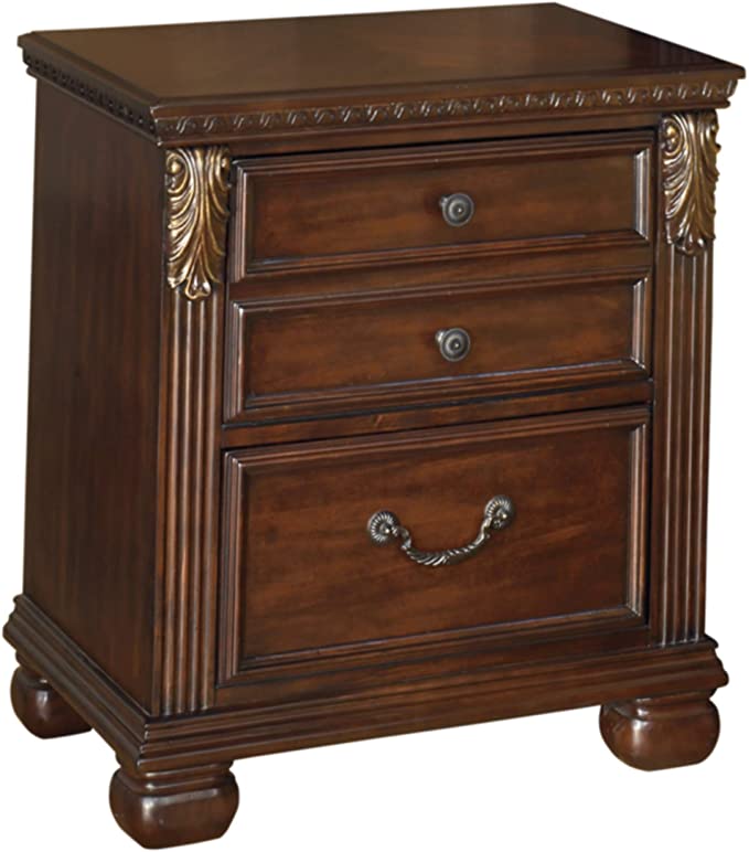 Photo 1 of Signature Design by Ashley Leahlyn Traditional 2 Drawer Nightstand, Warm Brown, 25"W x 16"D x 28"H (B526-92)
