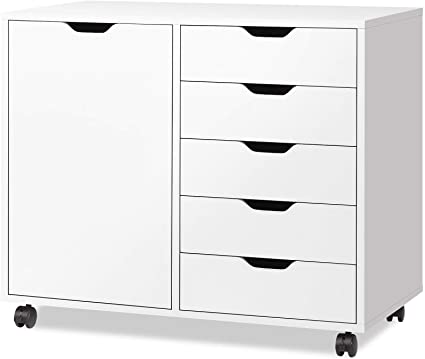 Photo 1 of DEVAISE 5-Drawer Wood Dresser Chest with Door, Mobile Storage Cabinet, Printer Stand for Home Office
