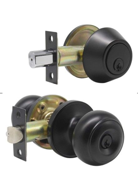 Photo 1 of Keyed Alike Entry Door Lock Knob with Single Cylinder Deadbolt, Black Finish Combo Pack - DL609ET-101BK
