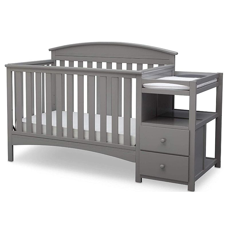 Photo 1 of Delta Children Abby Convertible Crib 'N' Changer, Grey + Serta Perfect Slumber Dual Sided Recycled Fiber Core Crib and Toddler Mattress (Bundle)
