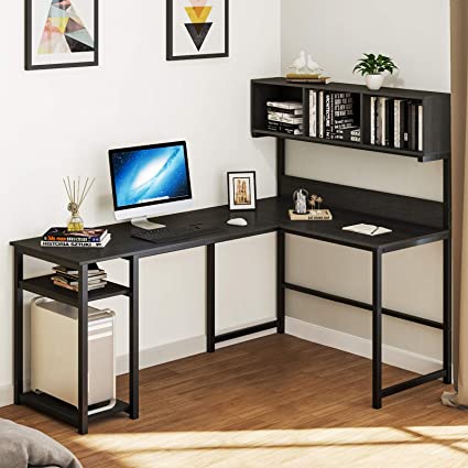 Photo 1 of INCOMPLETE-BOX 2 OF 2-MISSING BOX 1-YITAHOME L-Shape Modern Computer Desk with Hutch Storage Bookshelf, 2-Tier Storage Shelves, 69 Inches Corner Writing Gaming Table Workstation for Home Office, Classic Black
