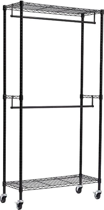 Photo 1 of PARTS ONLY***Amazon Basics Adjustable, Double Hanging Rod Garment Rolling Closet Organizer Rack - Black, 72 inches
