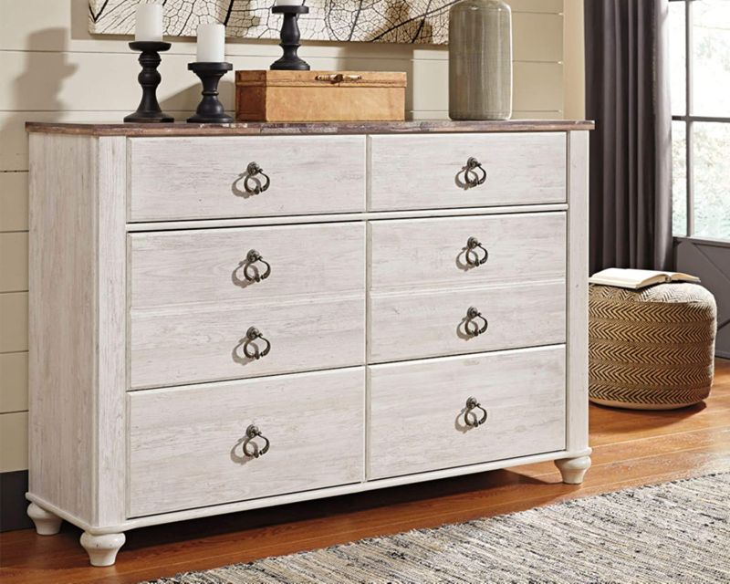 Photo 1 of **box one** Signature Design by Ashley Willowton Coastal Cottage 6 Drawer Dresser with Faux Plank Top, Whitewash,Two-tone