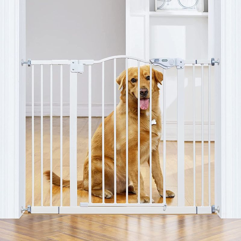 Photo 1 of Wide Baby Gate for Dogs, Auto Close Pet Gate 29” to 39.6” Width with 30” Height, Tall Safety Coverage for Stairs, Hallways, Bedrooms, Wall Pressure Mount, White