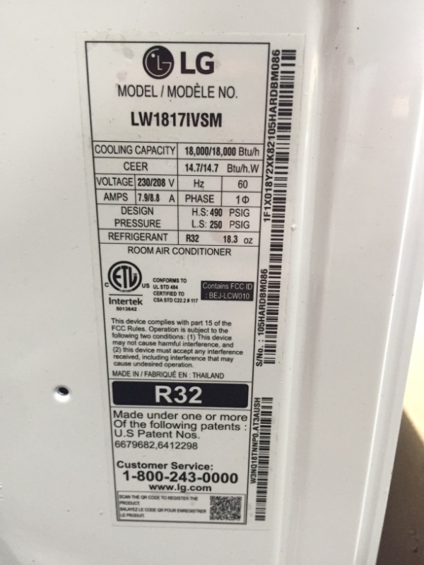 Photo 7 of UNABLE TO TEST BECAUSE OF THE PLUG 
LG 18,000 BTU 230V Dual Inverter Window Air Conditioner with Wi-Fi Control, 18000, White