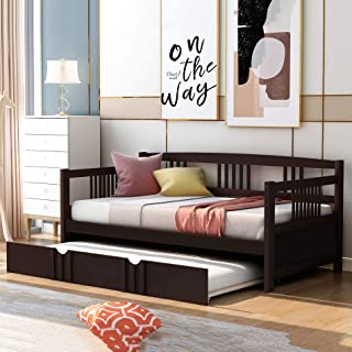 Photo 1 of **box one only** Merax Daybed with Trundle Bed Wooden Slats Support Modern Living Daybed with Rails, Twin Size, Espresso
