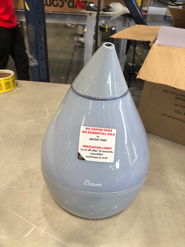 Photo 3 of Crane 4-in-1 Drop Ultrasonic Cool Mist Humidifier, 1 Gallon, Top Fill Humidifier, 24 Hour Run Time, with Optional Sound Machine and Color Changing Nightlight, Grey
