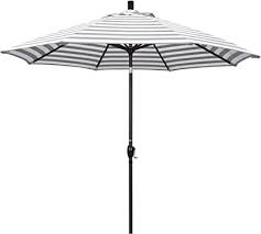 Photo 1 of 9 ft. Aluminum Market Push Tilt - Matte Black Patio Umbrella in Navy White Cabana Stripe Olefin