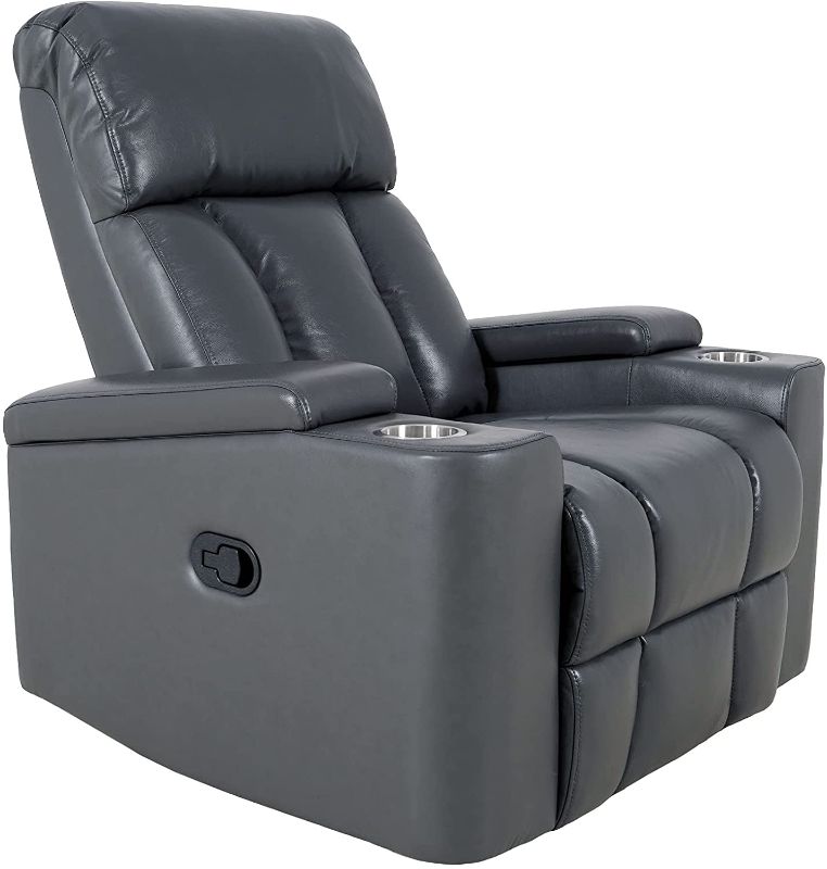 Photo 1 of **READ BELOW**JC HOME Leather Air Manual Recliner with arm storage and 2 cup holders,Grey